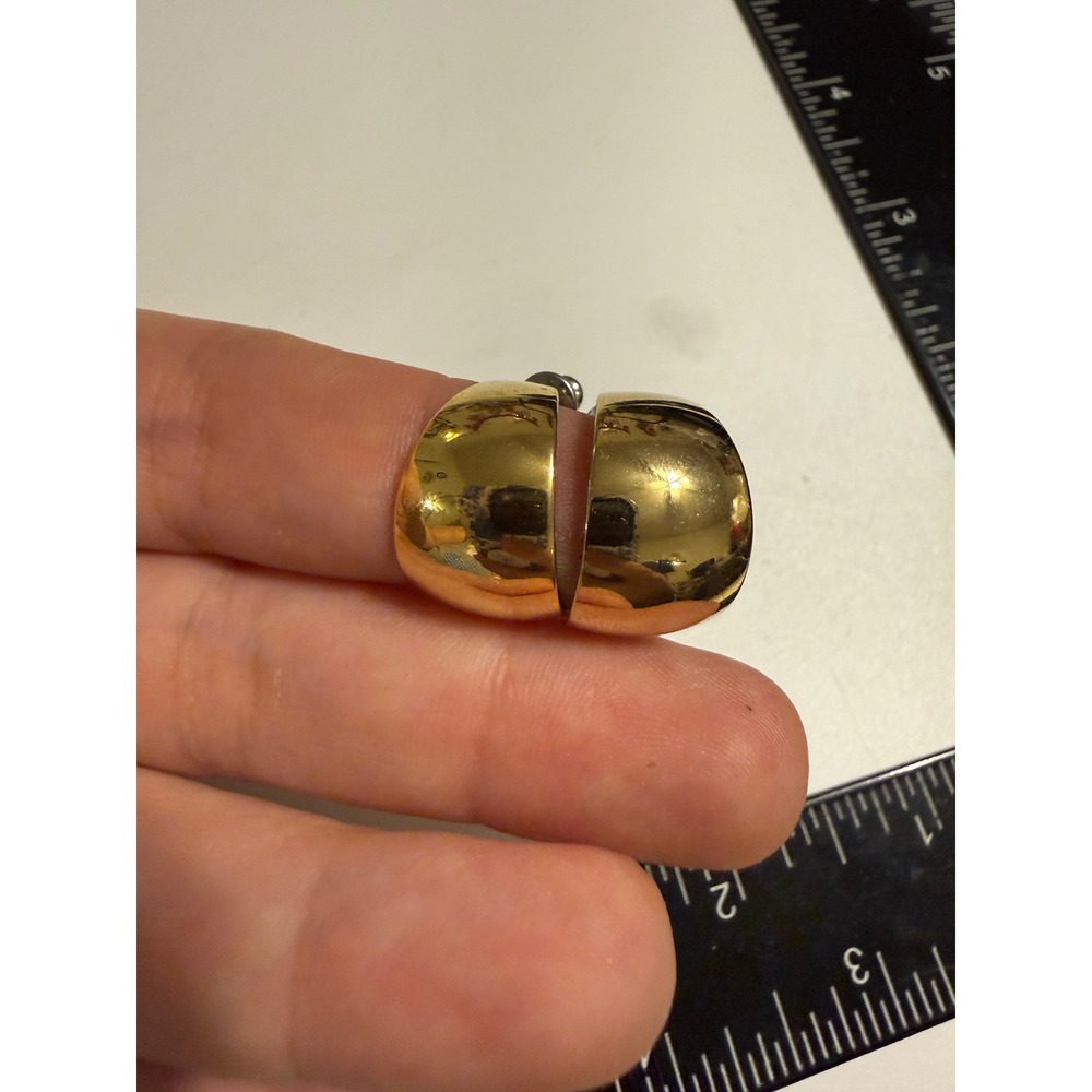 Gold Tone Chunky Hoop Earrings Wide Domed C-Shaped High Shine Polished Finish